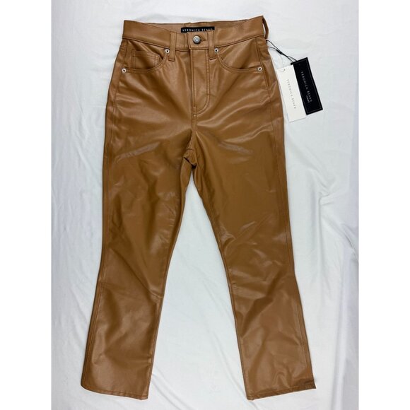 NWT Veronica Beard Carly Kick Flare Pants Vegan Leather in Camel Size 25 $348 - Picture 3 of 12